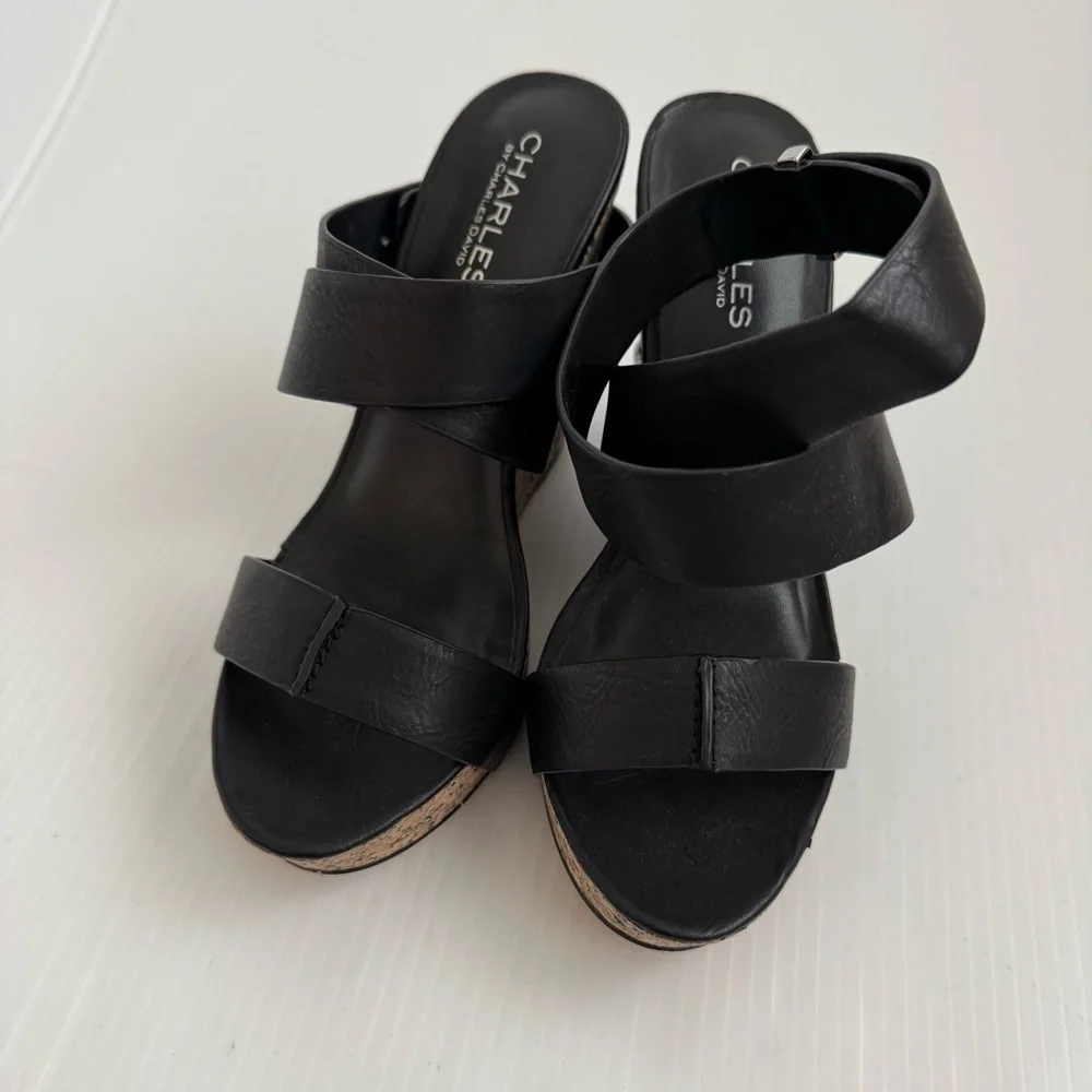 Charles by Charles David Arlington Black Cork platform Wedges sandals